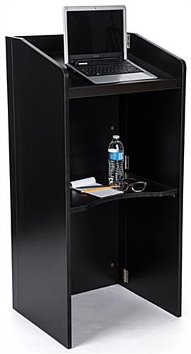 Portable folding podium with storage shelf