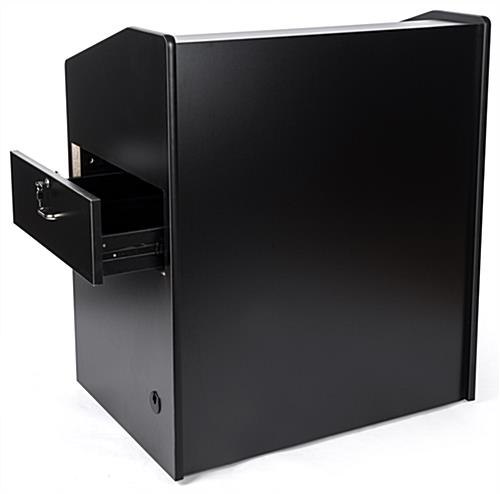 Wide rolling podium with cabinet and locking drawer