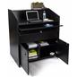 Wide rolling podium with cabinet and adjustable shelves