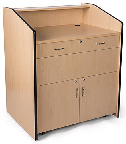 Multimedia podium with locking storage and cable management