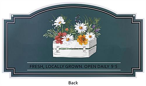 24 x 48 hanging outdoor shaped signs with 2-way personalized graphics