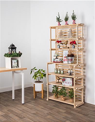 6 Shelf Wood Panel Bakers Rack, Wooden Retail Display