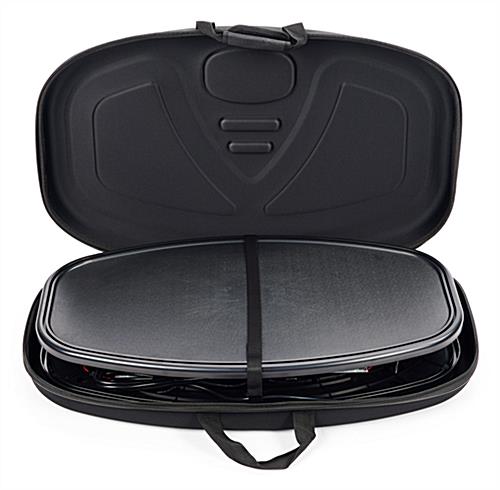 A hard carrying case is included with the pop up podium