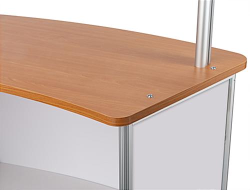 Mobile sneeze guard tabletop with modern brown counter