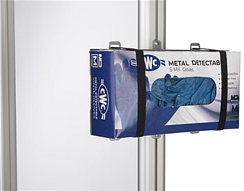 Adjustable PPE box holder for PCSG series holds containers of gloves and masks 