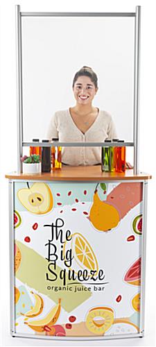 Knockdown style personalized commercial table with splash shield