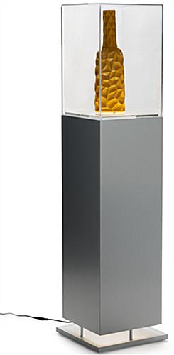 Metal-Look Pedestal Showcase with Ambient Lighting and Removable Power Cord