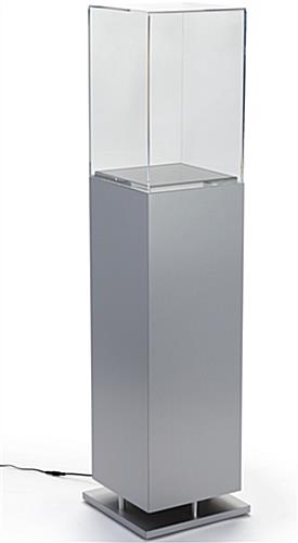 Metal-Look Pedestal Showcase with Ambient Lighting and Clear Enclosure