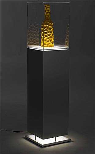 Metal-Look Pedestal Showcase with Ambient Lighting and Lift-off Top