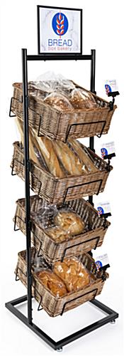 Easy to assemble 4 tier basket floor stand with silver floor levelers