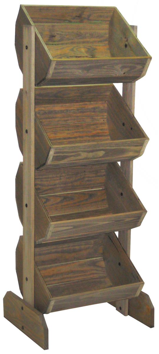 Rustic Crate Display 4 Angled Bins, Wooden Crate Display Stand