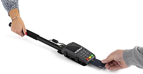 Drive through extension arm with one handed use 