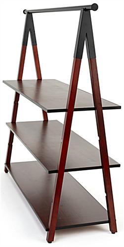 Wooden a frame clothes rail with one inch high shelves 