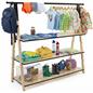  Wooden a frame clothing rack with base shelves and industrial pipping