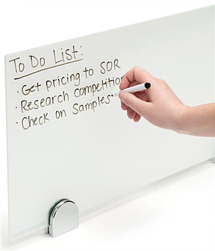 Glass privacy markerboard partition compatible with dry-erase markers