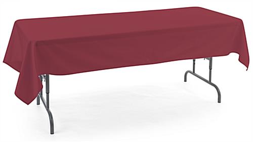 Burgundy rectangle tablecloths with clean stitched hem