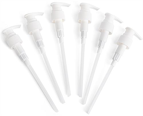 Locking acrylic tabletop sanitizer kit includes a 6 pack of white pumps