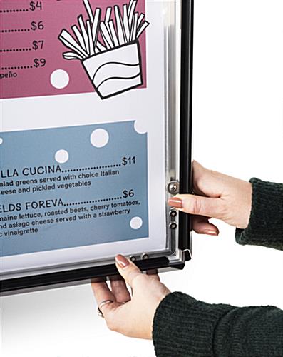 Floating snap open poster frame has an easy front loading style