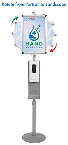 Sanitizing stand with rotating snap frame