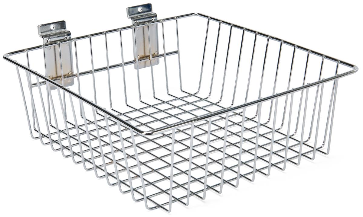 Slatwall basket with wired metal material 