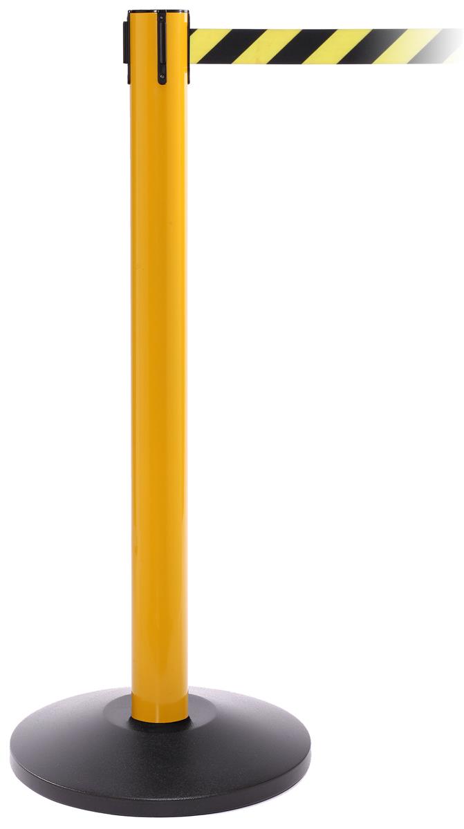 Yellow Steel Stanchion Barrier Weighted Base