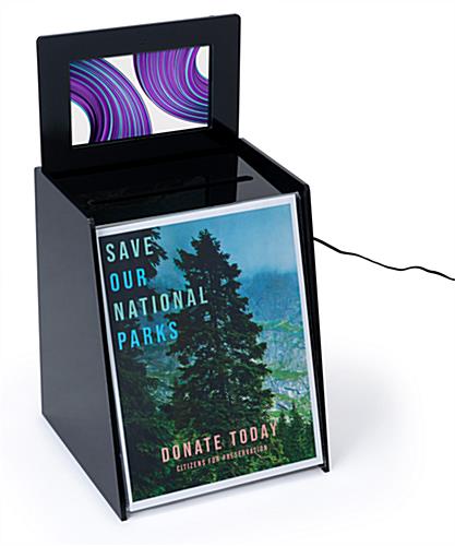 Black acrylic ballot suggestion box with video screen