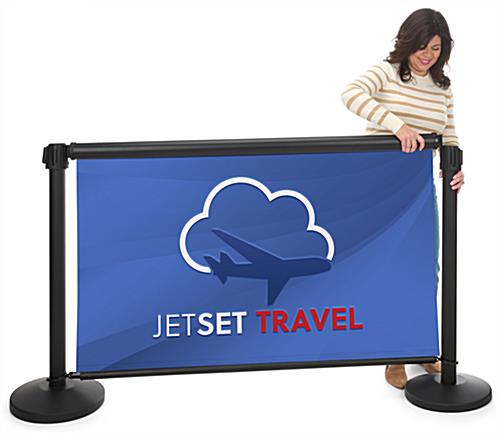 Double-sided retractable stanchion barrier with tool free assembly