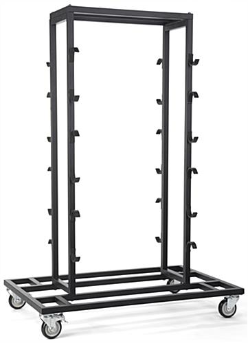 12 Post Stanchion Cart for QueuePole Series, Rope Rails, Locking Wheels – Black