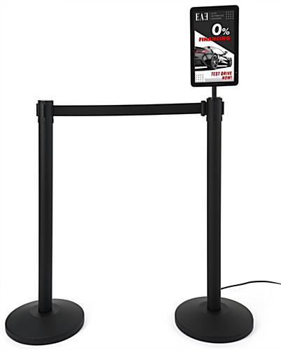 Floor standing digital sign stanchion with a 4-way adapter 