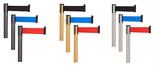 These retractable belt stanchions have a variety of color options