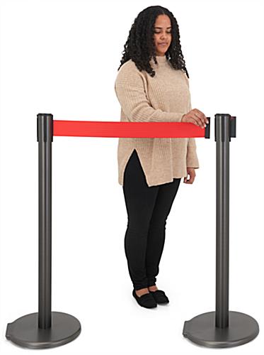 These retractable belt stanchions have a 10 feet long belt