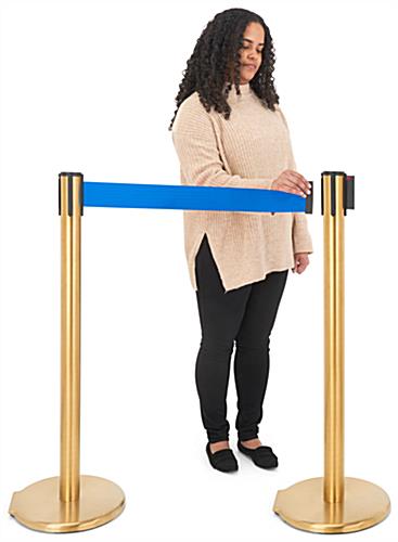 These retractable belt stanchions retract 10 feet long