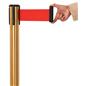 These retractable belt stanchions have a belts with an overall width of 3 inches