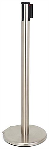 These retractable belt stanchions are made of iron and stainless steel