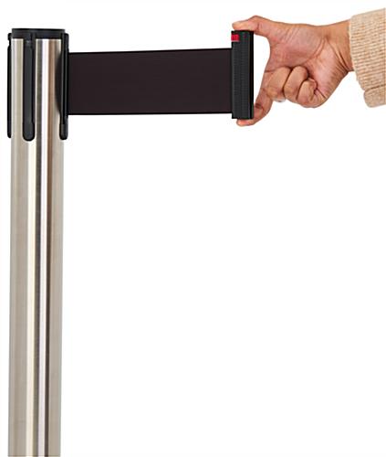 These retractable belt stanchions have a belt width of 3 inches
