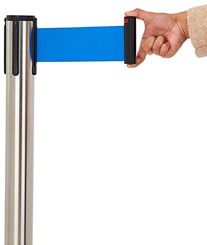 These retractable belt stanchions have multiple colorways 