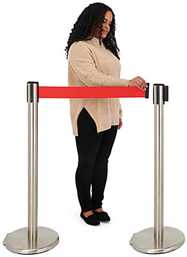 These retractable belt stanchions include 10 feet of nylon material 