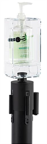 Locking hand sanitizer stanchion topper fits a variety size bottles
