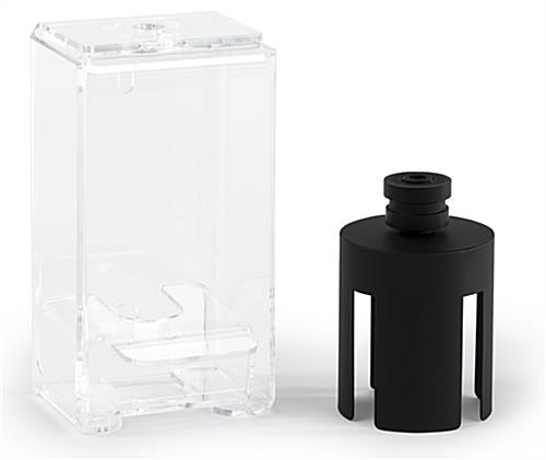 Stanchion sanitizer pump holder with black powder coated finish