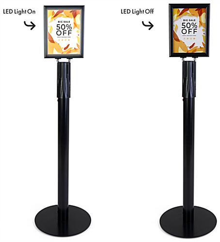 Stanchion with LED sign holder can easily turn on and off 