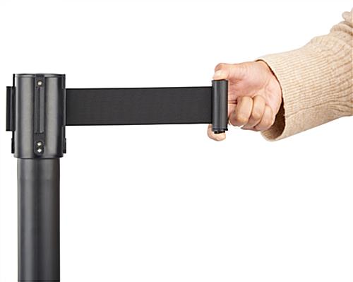 This weather resistant retractable stanchion with 2 inch nylon belt