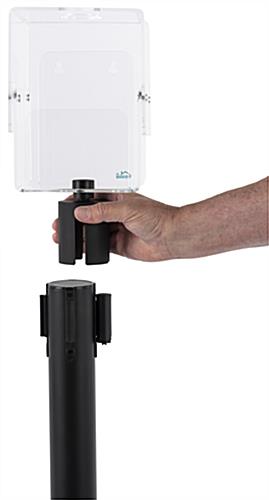 Stanchion topper sanitizing wipe holder fits QueuePole Value series poles