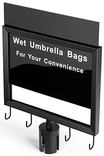 Gray belt stanchion umbrella station with slide-in sign