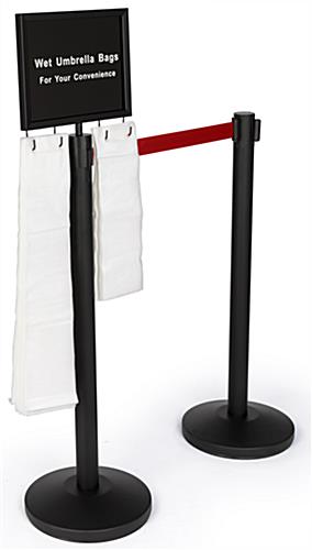 2-stanchion bag umbrella holder with red belt and weighted bottoms for stability