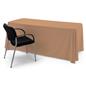 Beige polyester table cover fits perfectly on a 6' table
