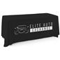 Black single sided custom table throw is a 6 foot personalized table cover