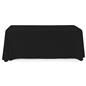 Black polyester table cover with draping rectangle display 