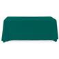 Green polyester table cover comfortably drapes over all 4 corners 