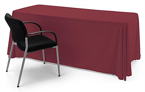 This burgundy single sided custom table throw features four equal sides