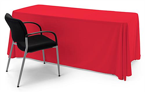 This red single sided custom table throw has four equal sides